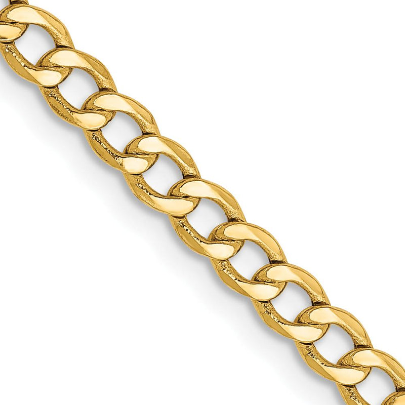 14K Yellow Gold 24" 3.35mm Semi-Solid Curb Chain with Lobster Clasp - Lightweight, Polished Finish by Oro Pregiato