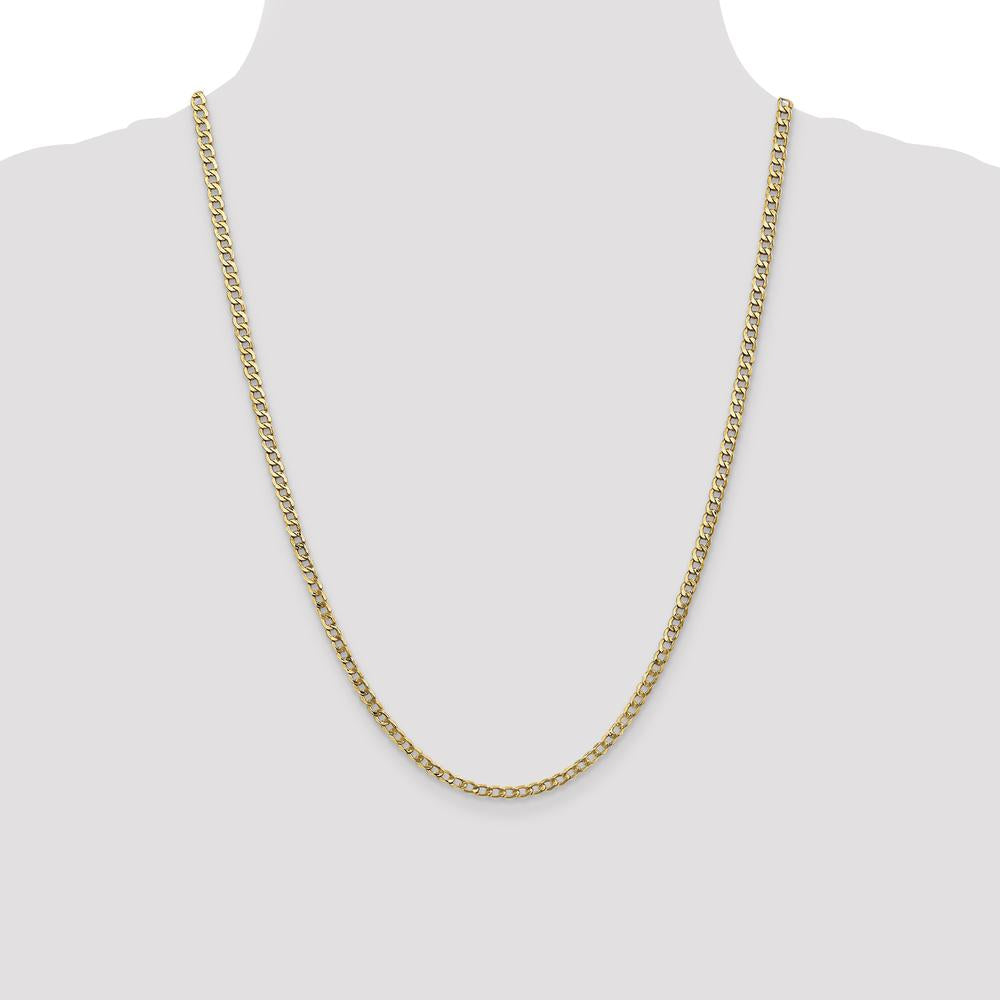 14K Yellow Gold 24" 3.35mm Semi-Solid Curb Chain with Lobster Clasp - Lightweight, Polished Finish by Oro Pregiato