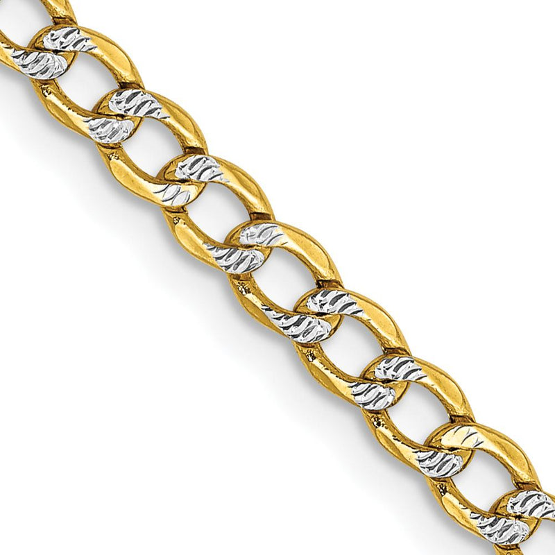 14K Yellow Gold 24" 3.4mm Semi-Solid Rhodium Pavé Curb Chain Necklace with Lobster Clasp by Oro Pregiato