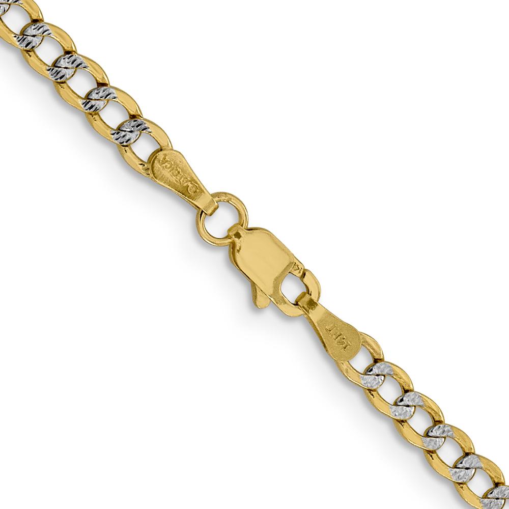 14K Yellow Gold 24" 3.4mm Semi-Solid Rhodium Pavé Curb Chain Necklace with Lobster Clasp by Oro Pregiato