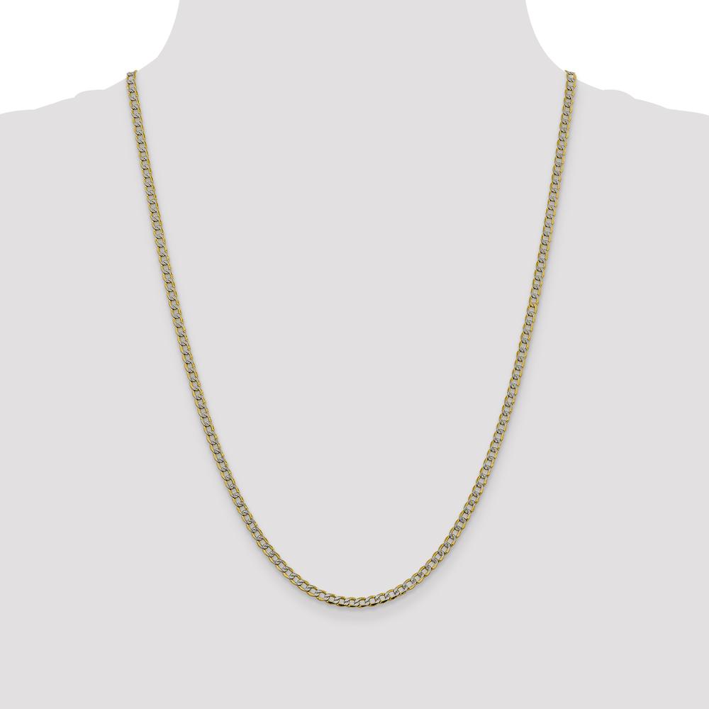 14K Yellow Gold 24" 3.4mm Semi-Solid Rhodium Pavé Curb Chain Necklace with Lobster Clasp by Oro Pregiato