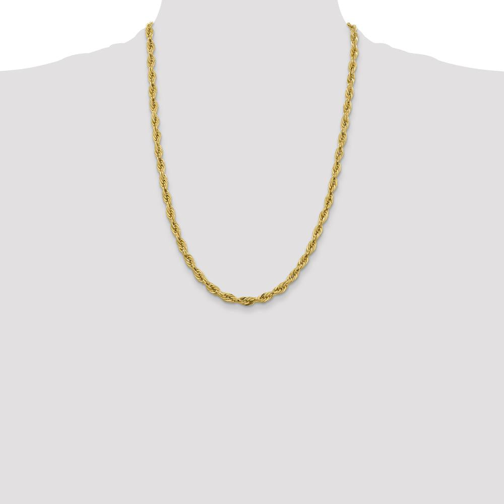 14K Yellow Gold 24" 5.4mm Semi-Solid Rope Chain with Polished Finish and Lobster Clasp by Oro Pregiato