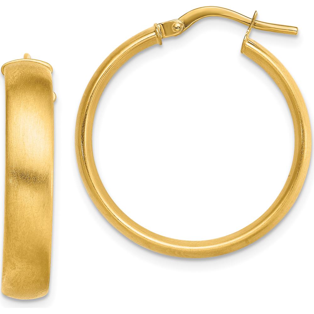 14K Yellow Gold 24.5mm Satin Finish Medium Hoop Earrings by 0