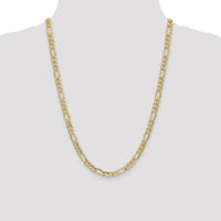 14K Yellow Gold 24" 6.25mm Semi-Solid Figaro Chain Necklace with Lobster Clasp by Oro Pregiato