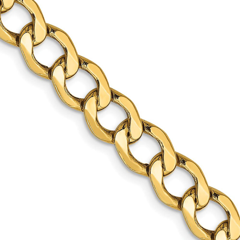 14K Yellow Gold 24" 6.5mm Semi-Solid Curb Chain Necklace with Lobster Clasp by Oro Pregiato