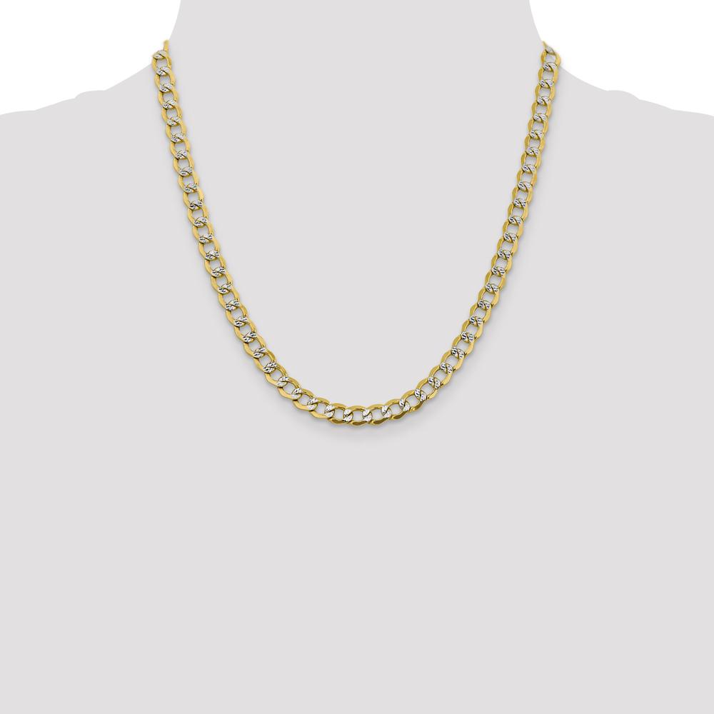 14K Yellow Gold 24" 6.75mm Semi-Solid Curb Chain with Rhodium Pavé Accents and Lobster Clasp by Oro Pregiato