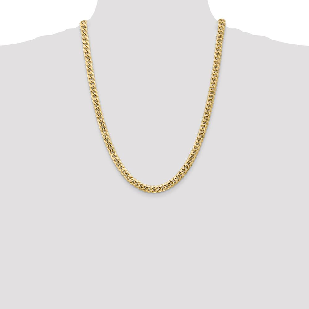 14K Yellow Gold 24" 6.75mm Semi-Solid Miami Cuban Link Necklace with Lobster Clasp by Oro Pregiato