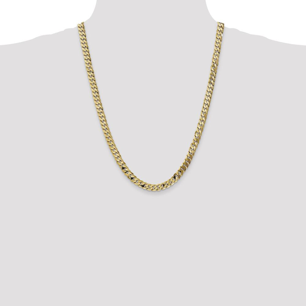 14K Yellow Gold 24" 7.25mm Flat Beveled Curb Chain with Lobster Clasp by Oro Pregiato