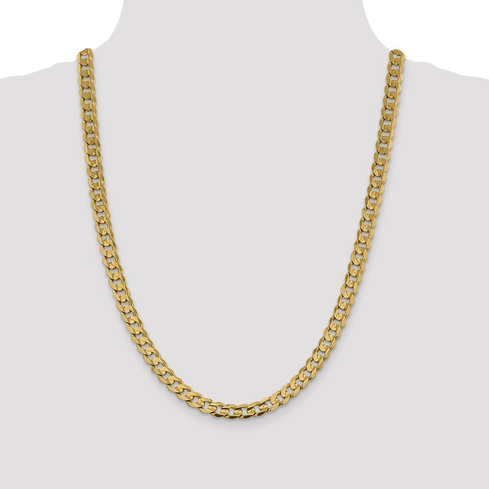 14K Yellow Gold 24" 7.5mm Polished Open Concave Curb Chain Necklace with Lobster Clasp by Oro Pregiato