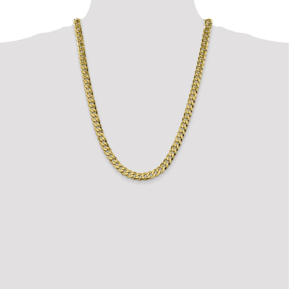 14K Yellow Gold 24" 8.5mm Flat Beveled Curb Chain with Lobster Clasp by Oro Pregiato