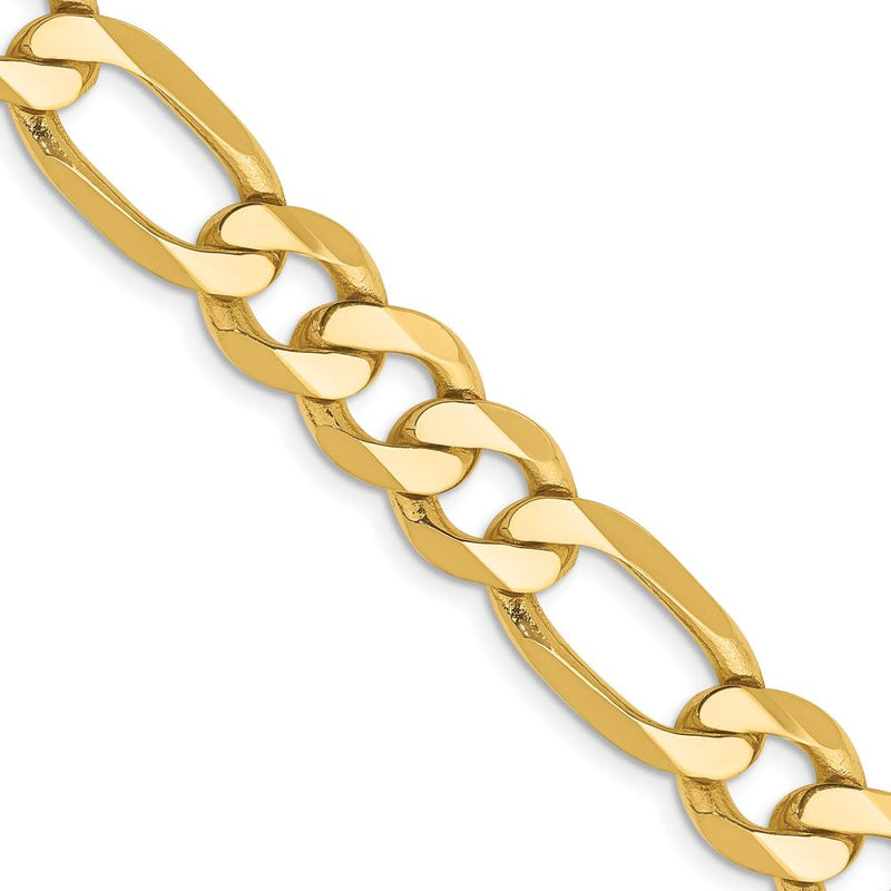14K Yellow Gold 24" 8.75mm Flat Figaro Chain with Lobster Clasp - Solid Gold Men's Necklace by Oro Pregiato