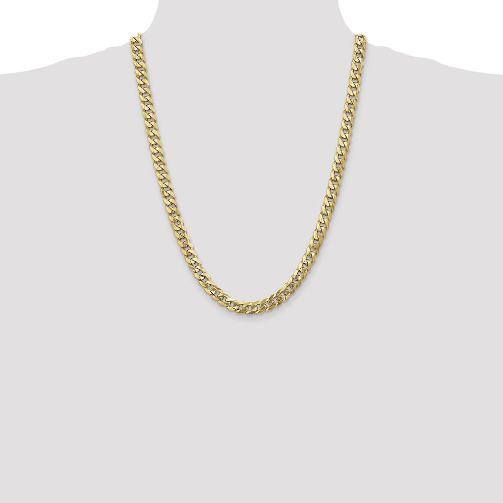 14K Yellow Gold 24" 8mm Flat Beveled Curb Chain Necklace with Lobster Clasp by Oro Pregiato
