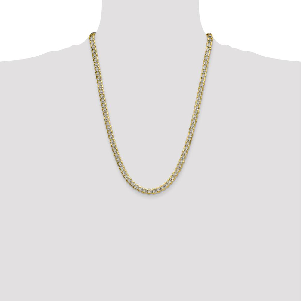 14K Yellow Gold 24" Curb Chain Necklace with Rhodium Pavé Detailing - 7.1mm Width by Oro Pregiato