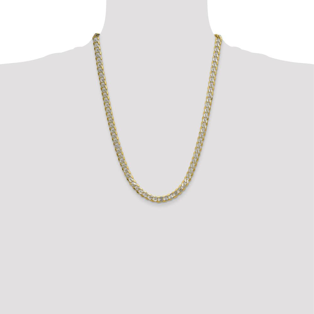 14K Yellow Gold 24" Curb Chain Necklace with Rhodium Pavé Detailing by Oro Pregiato