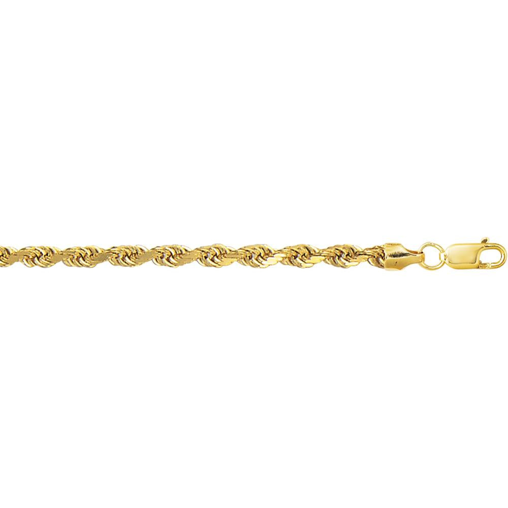 14K Yellow Gold 24" Diamond Cut Lite Rope Chain Necklace with Lobster Clasp by Orozza Fine Jewelry