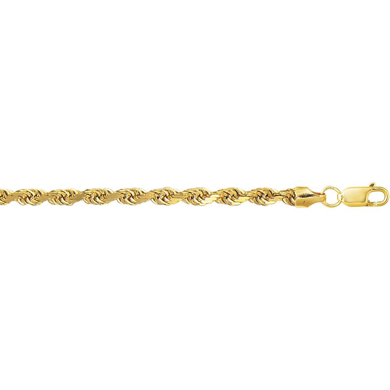 14K Yellow Gold 24" Diamond Cut Lite Rope Chain Necklace with Lobster Clasp by Orozza Fine Jewelry
