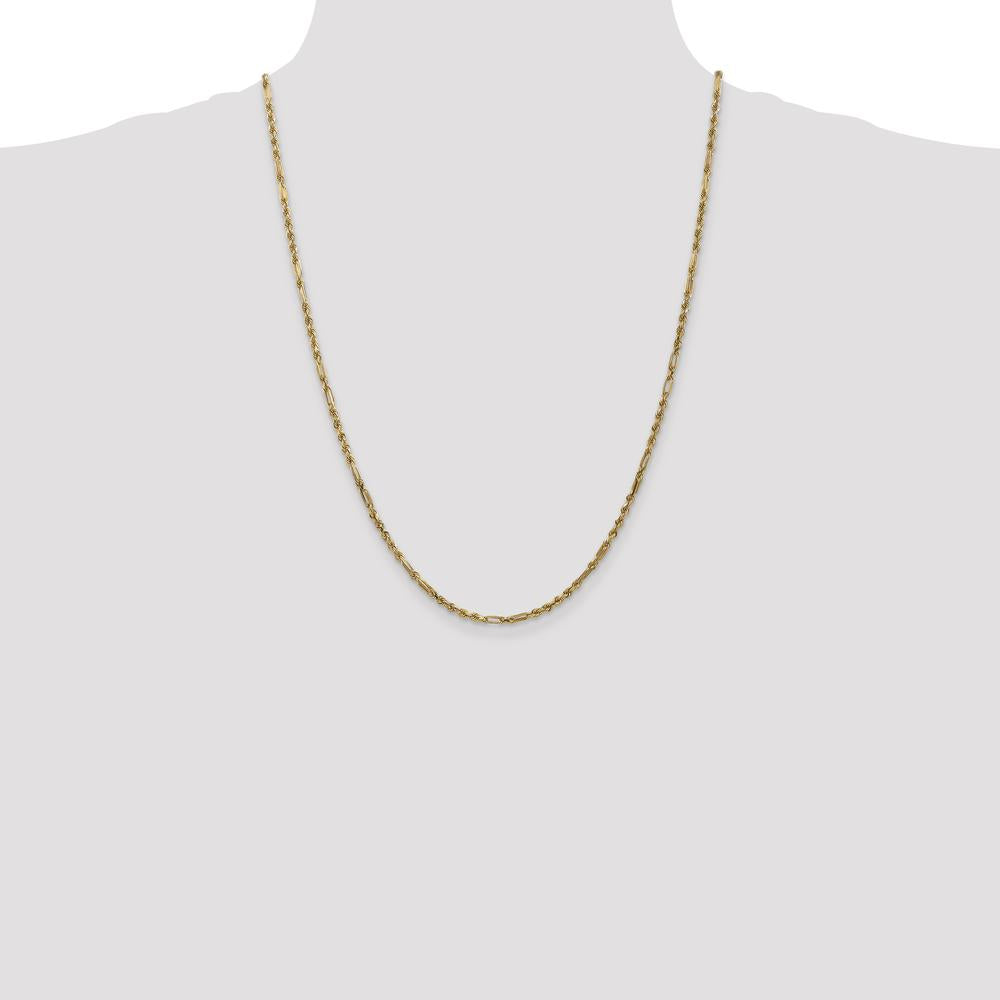 14K Yellow Gold 24" Diamond-Cut Milano Rope Chain - 2.5mm Width, Lobster Clasp by Oro Pregiato