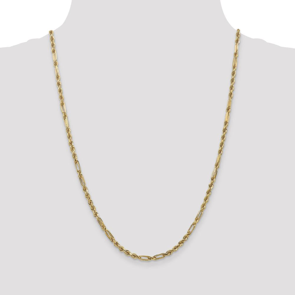 14K Yellow Gold 24" Diamond-Cut Milano Rope Chain Necklace with Lobster Clasp - 3mm Solid Rope Design by Oro Pregiato