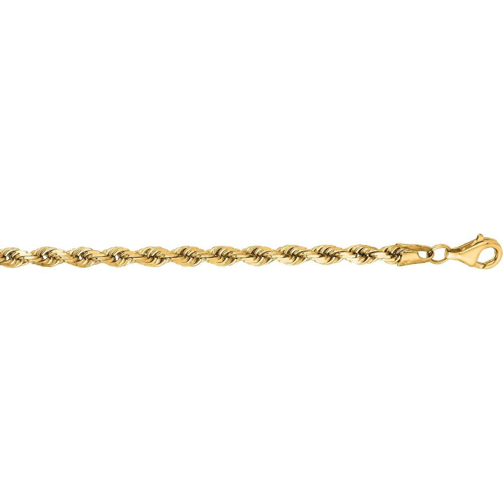 14K Yellow Gold 24" Diamond Cut Rope Chain - 4mm Width by Orozza Fine Jewelry