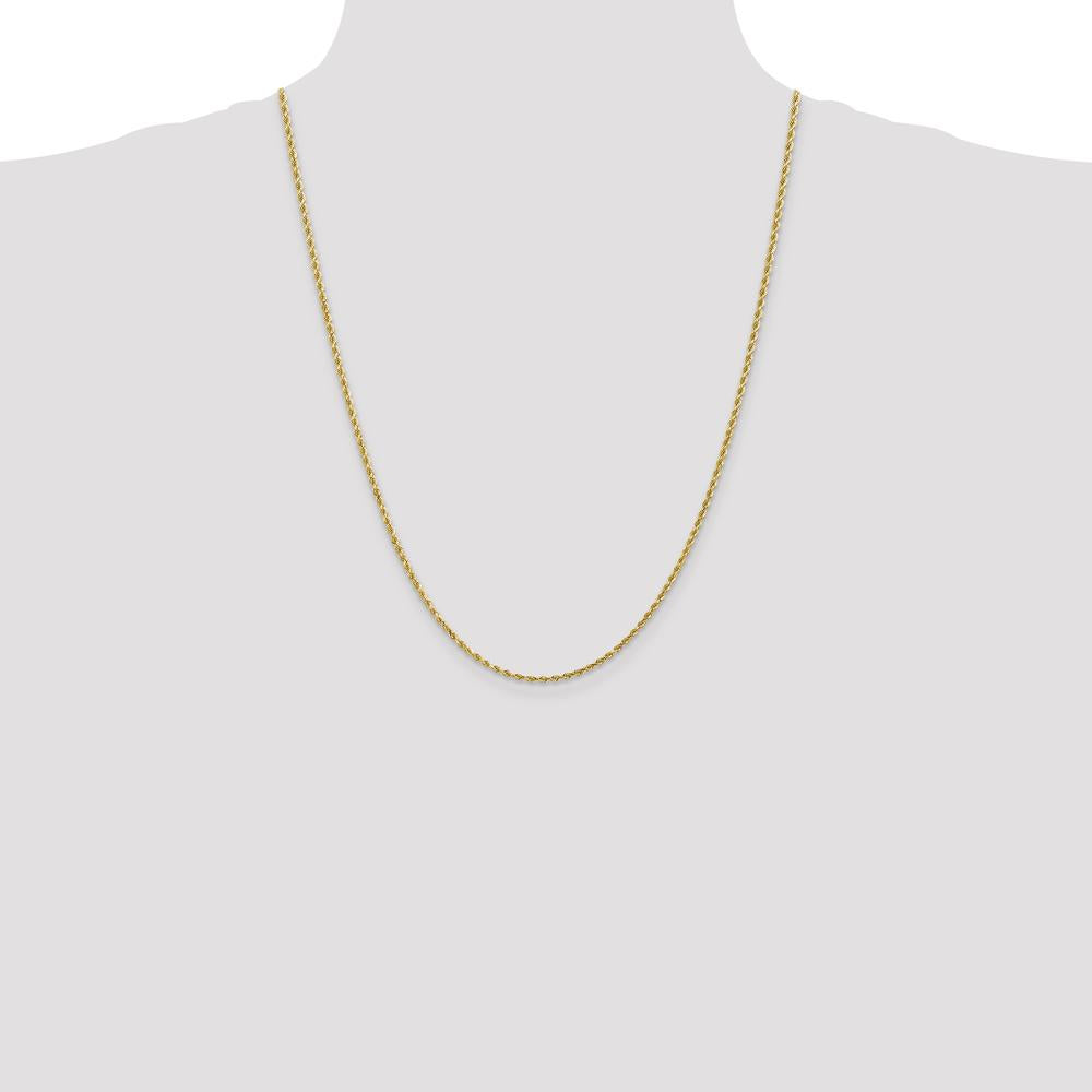 14K Yellow Gold 24" Diamond-Cut Rope Chain Necklace with Lobster Clasp - 2mm Solid Handmade Design