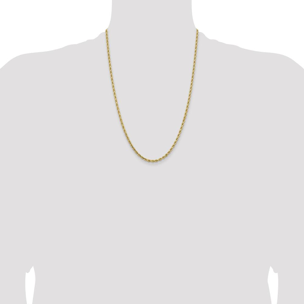 14K Yellow Gold 24" Diamond-Cut Rope Chain Necklace with Lobster Clasp - 3.25mm