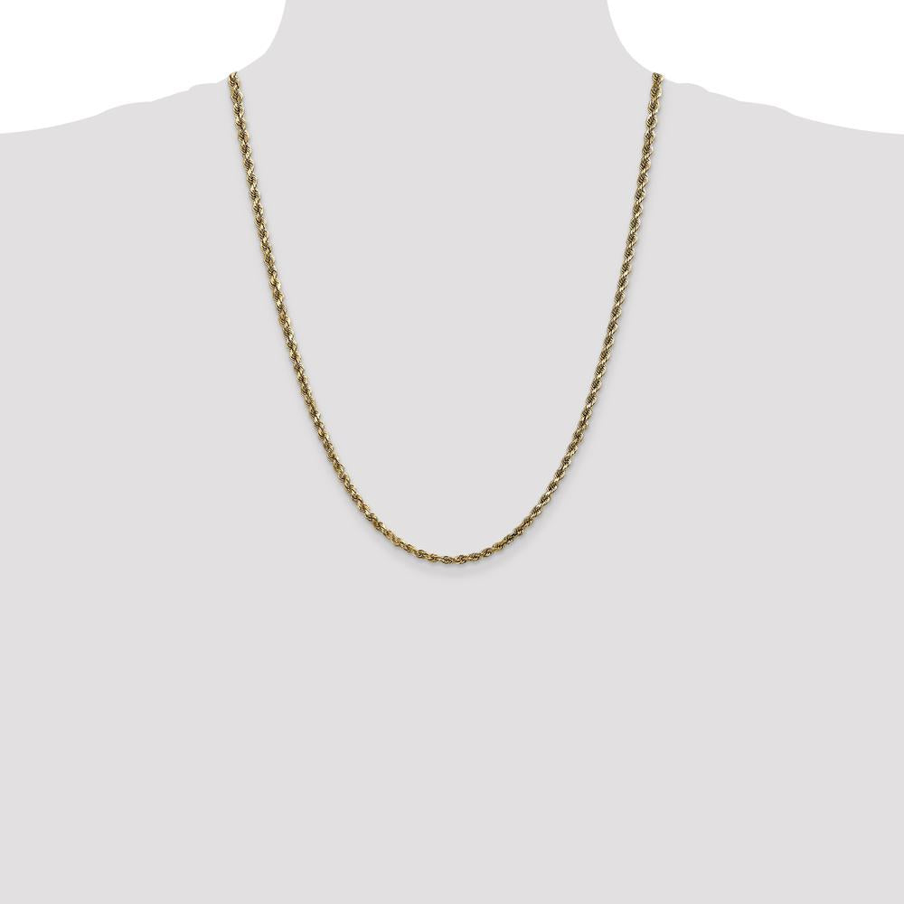 14K Yellow Gold 24" Diamond-Cut Rope Chain Necklace with Lobster Clasp - 3.5mm Solid Handcrafted Design