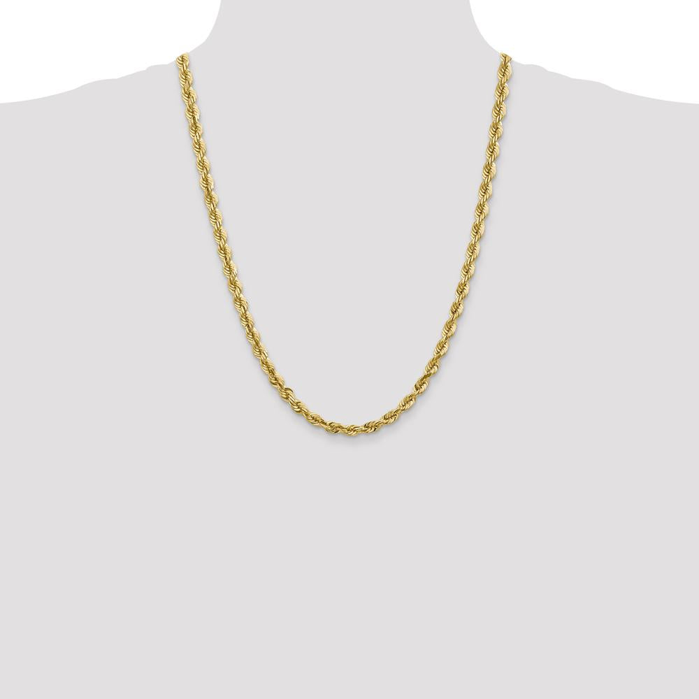 14K Yellow Gold 24" Diamond-Cut Rope Chain with Fancy Lobster Clasp