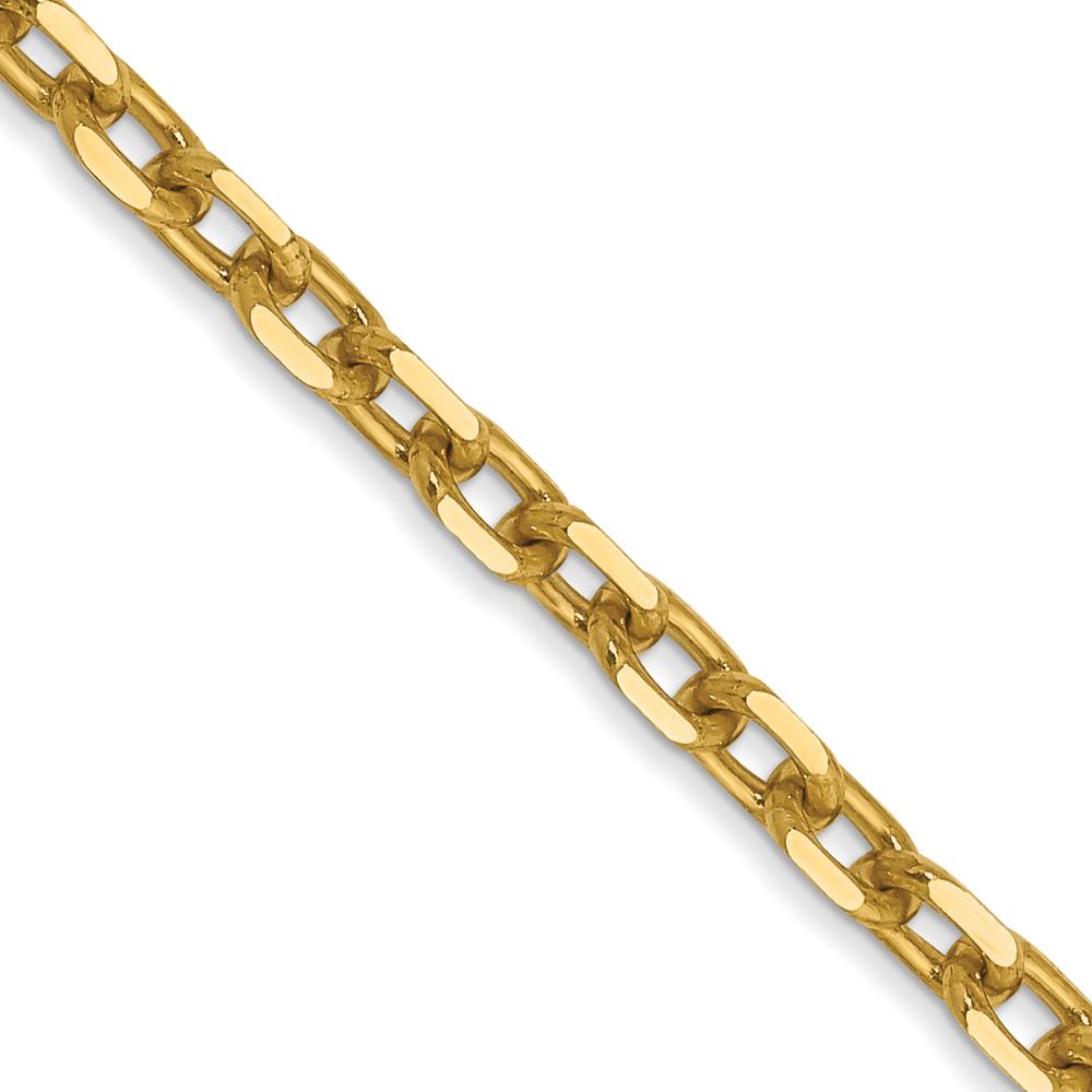 14K Yellow Gold 24" Diamond-Cut Round Open Link Cable Chain Necklace with Lobster Clasp by Oro Pregiato