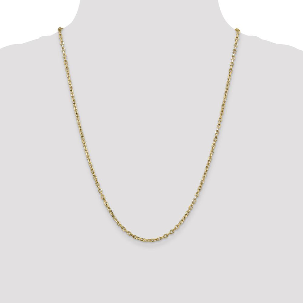14K Yellow Gold 24" Diamond-Cut Round Open Link Cable Chain Necklace with Lobster Clasp by Oro Pregiato