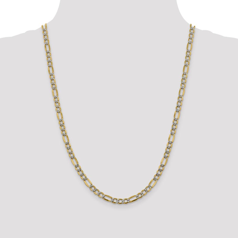 14K Yellow Gold 24" Figaro Chain Necklace with Rhodium Pave Texture - 5.25mm Width by Oro Pregiato