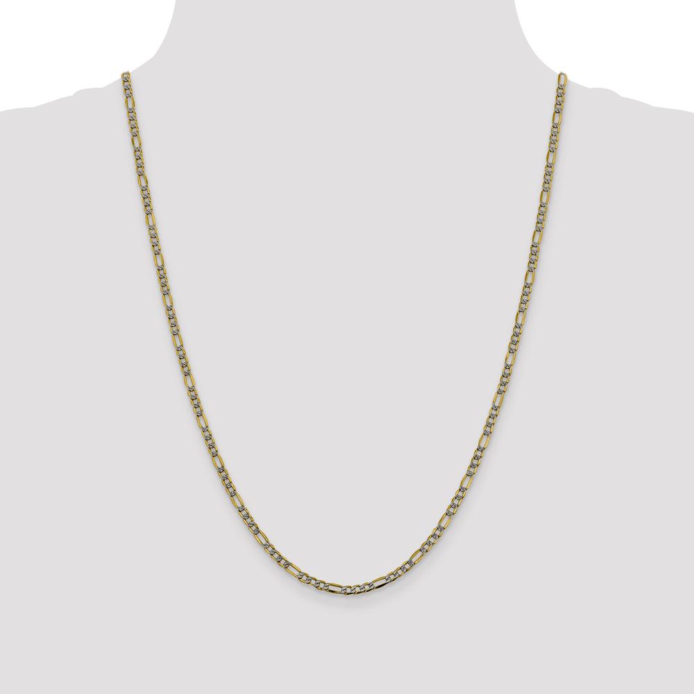14K Yellow Gold 24" Figaro Chain with Rhodium Pave Accents by Oro Pregiato