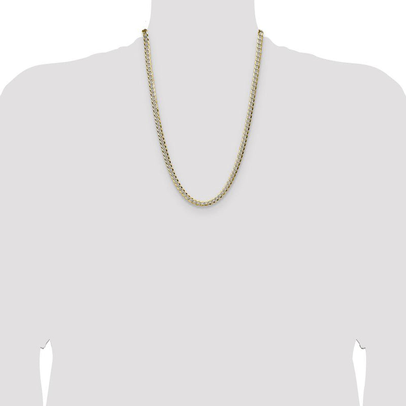 14K Yellow Gold 24" Flat Cuban Chain with Pave Texture - 5.9mm Width by Oro Pregiato