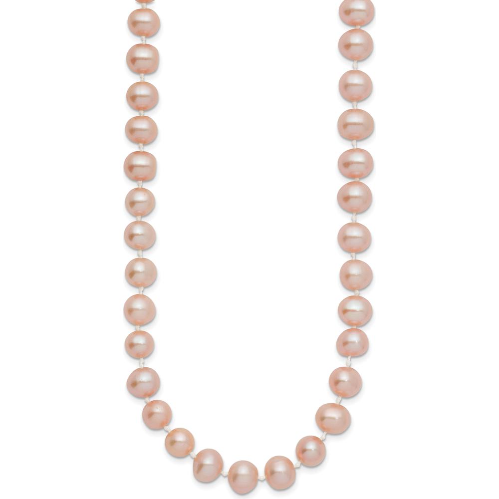 14K Yellow Gold 24" Freshwater Cultured Pearl Necklace - 7-8mm Pink Pearls by Monteluci Fine Jewelry