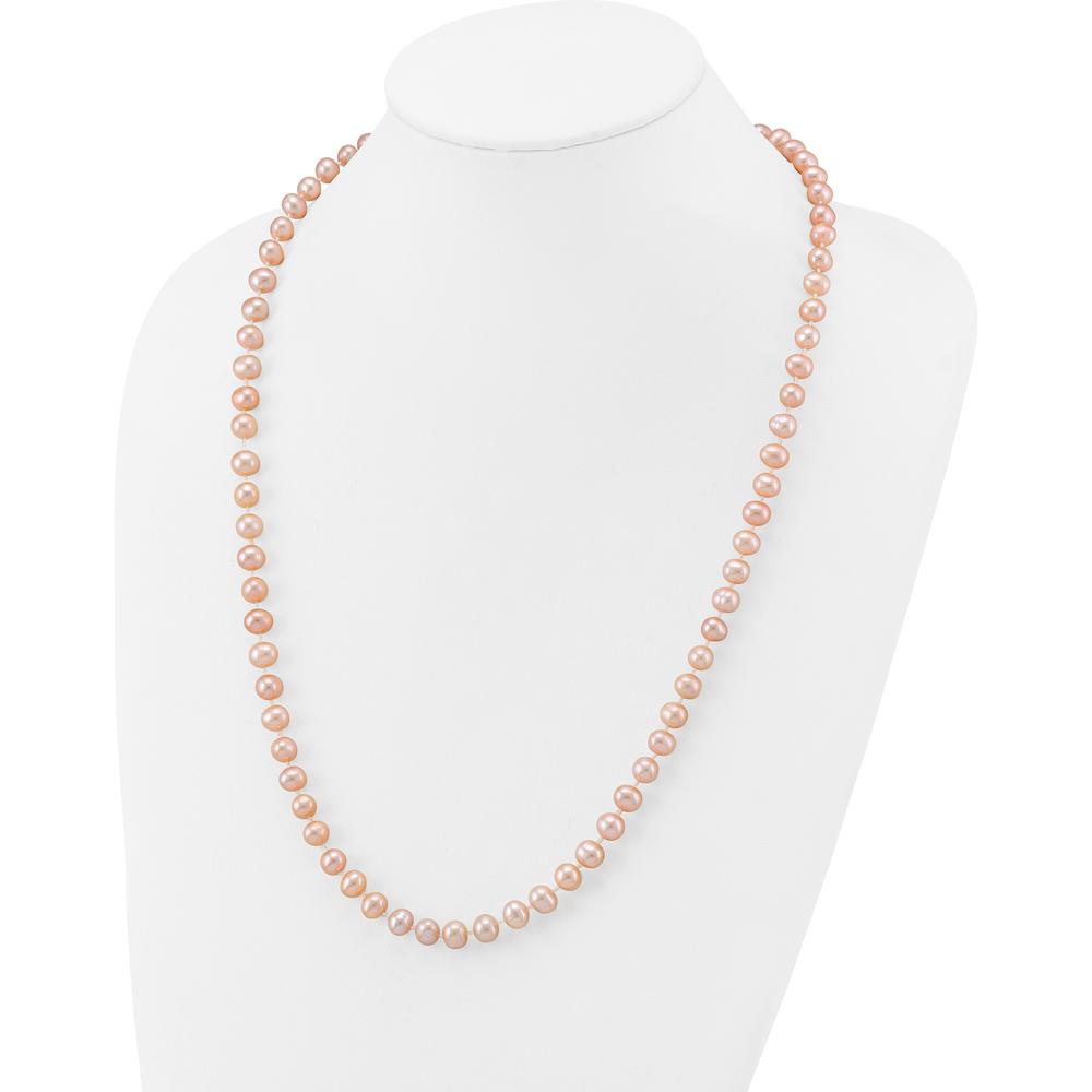 14K Yellow Gold 24" Freshwater Cultured Pearl Necklace - 7-8mm Pink Pearls by Monteluci Fine Jewelry