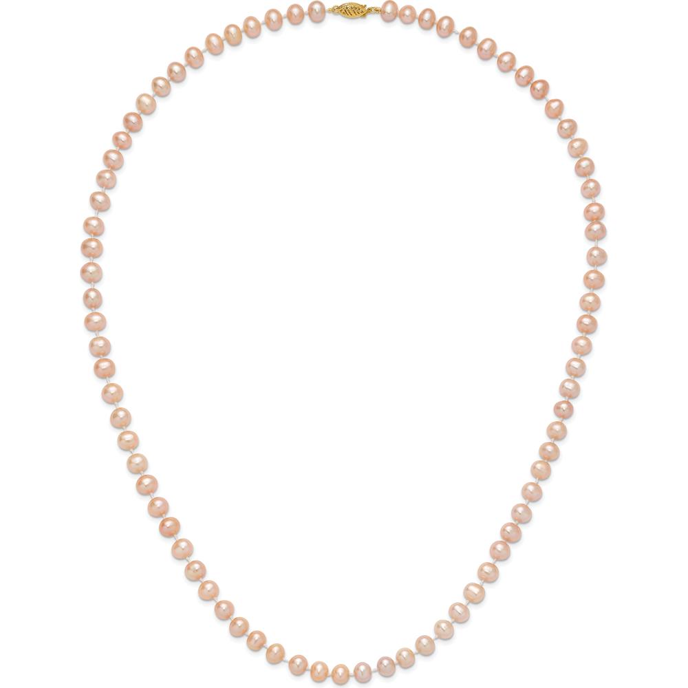 14K Yellow Gold 24" Freshwater Cultured Pearl Necklace - 7-8mm Pink Pearls by Monteluci Fine Jewelry