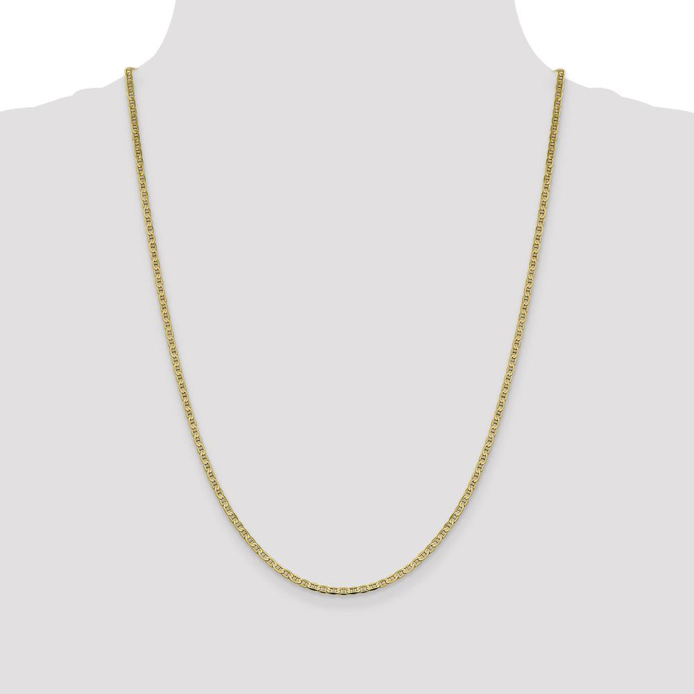 14K Yellow Gold 24-inch 2.4mm Concave Anchor Chain Necklace with Lobster Clasp by Oro Pregiato