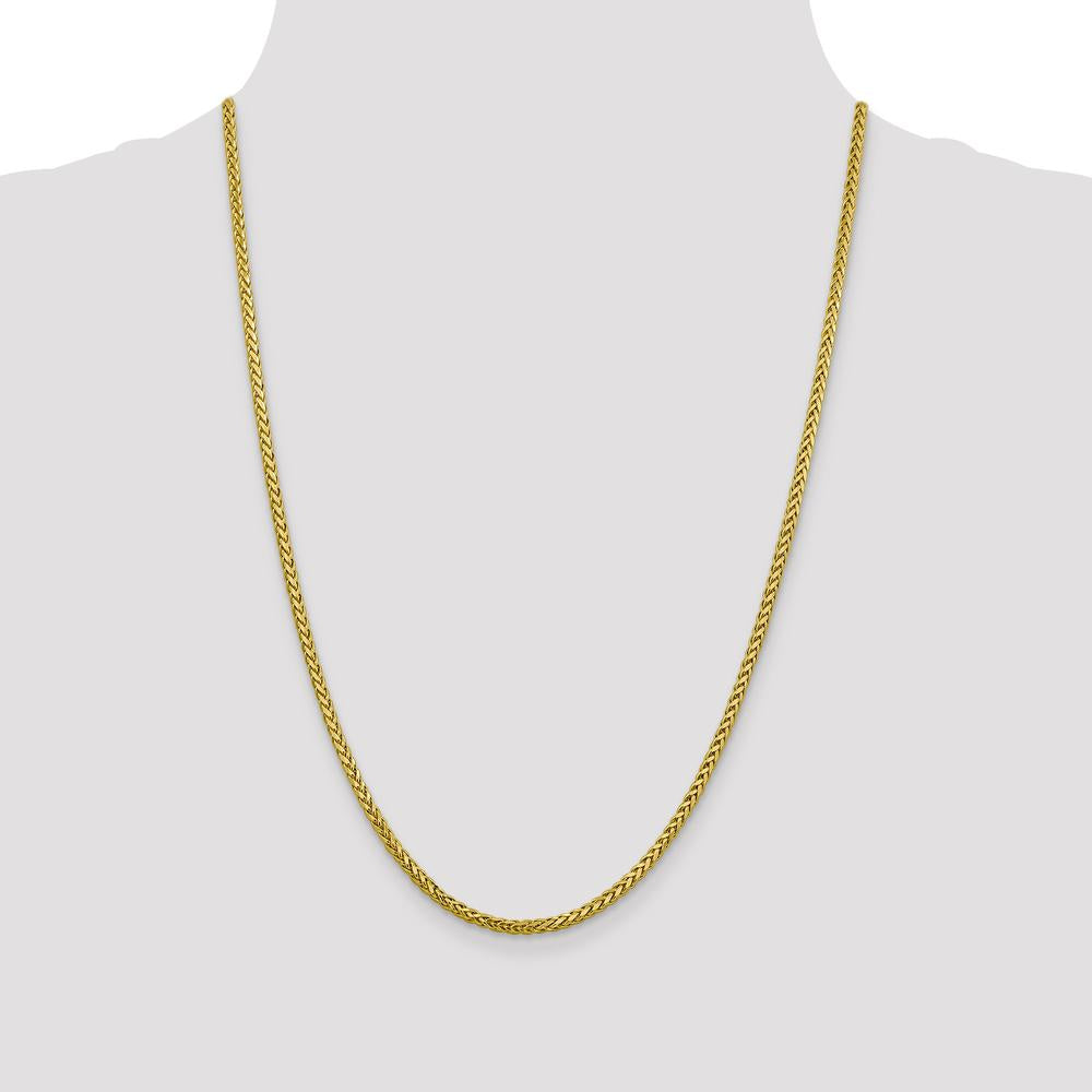 14K Yellow Gold 24-Inch 2.5mm Semi-Solid Diamond-Cut Wheat Chain Necklace with Lobster Clasp by Oro Pregiato
