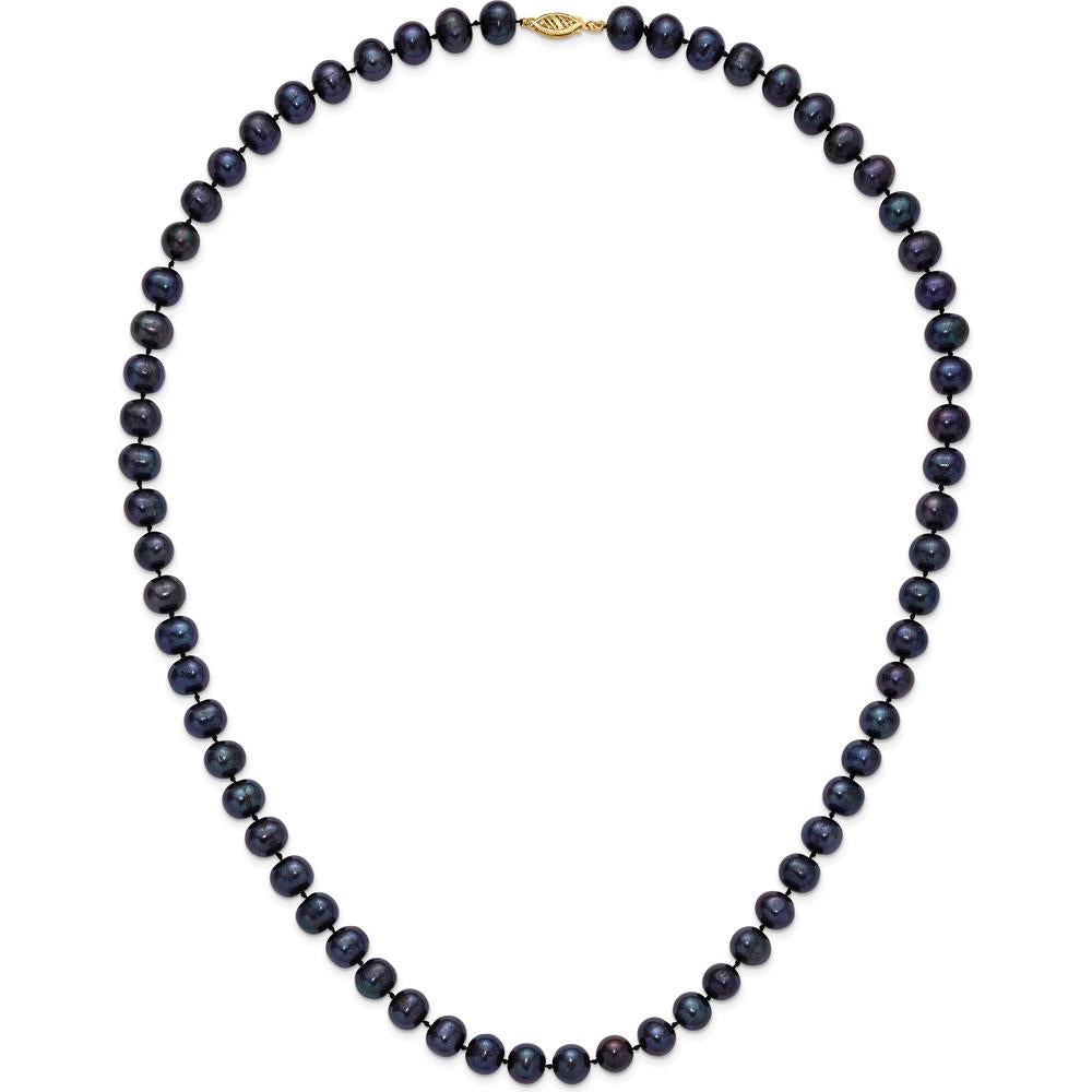 14K Yellow Gold 24-Inch Necklace with 75 Black Near-Round Freshwater Cultured Pearls by Monteluci Fine Jewelry