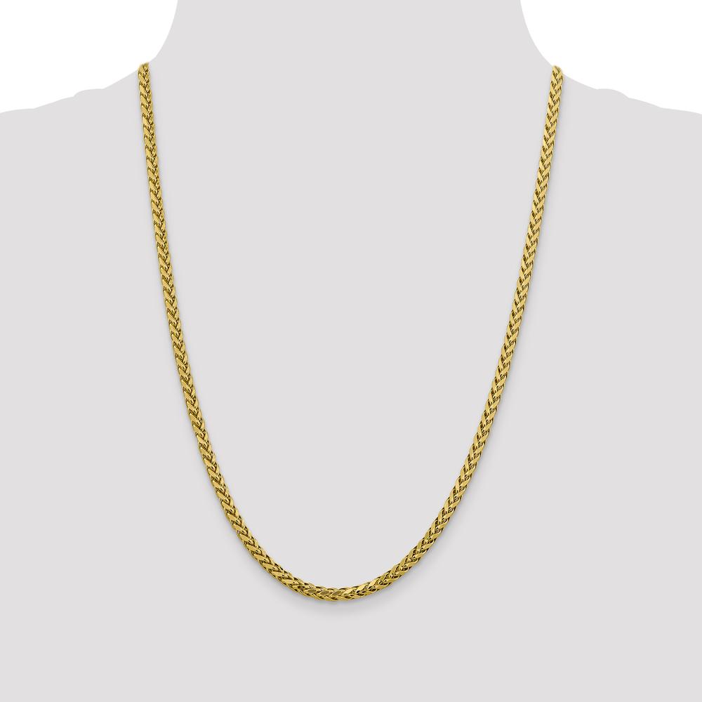 14K Yellow Gold 24-Inch Semi-Solid Diamond-Cut Wheat Chain with Lobster Clasp by Oro Pregiato