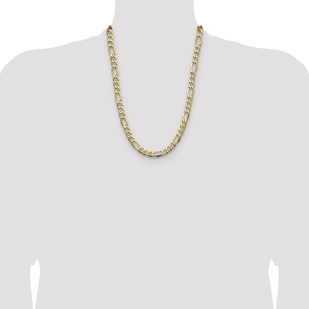 14K Yellow Gold 24-Inch Semi-Solid Figaro Chain Necklace by Oro Pregiato