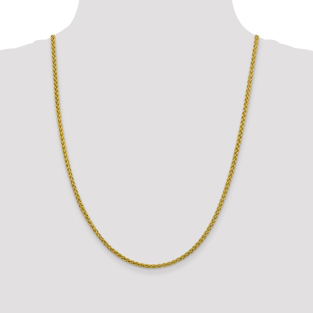 14K Yellow Gold 24-inch Wheat Chain Necklace with Lobster Clasp - 3.45mm Width by Oro Pregiato