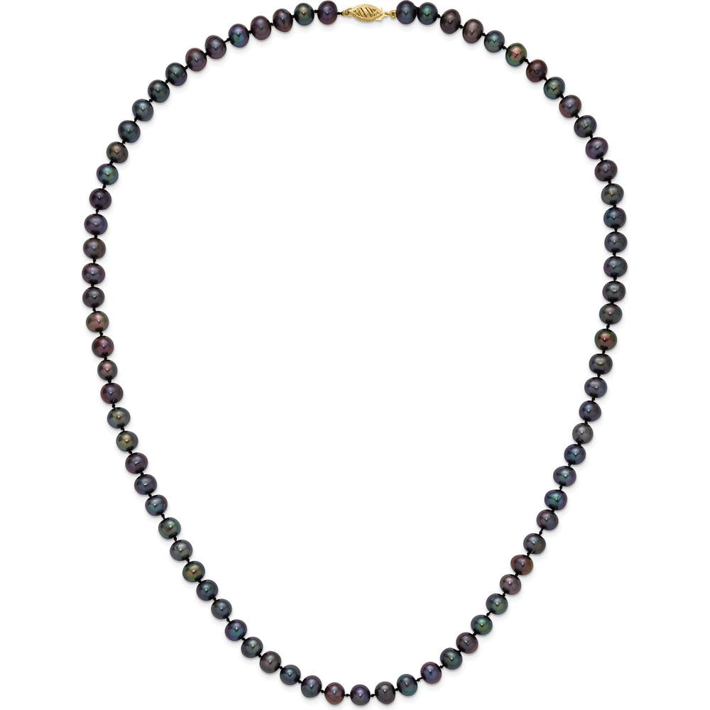 14K Yellow Gold 24" Necklace with 7-8mm Black Freshwater Cultured Pearls - 84 Pearls by Monteluci Fine Jewelry