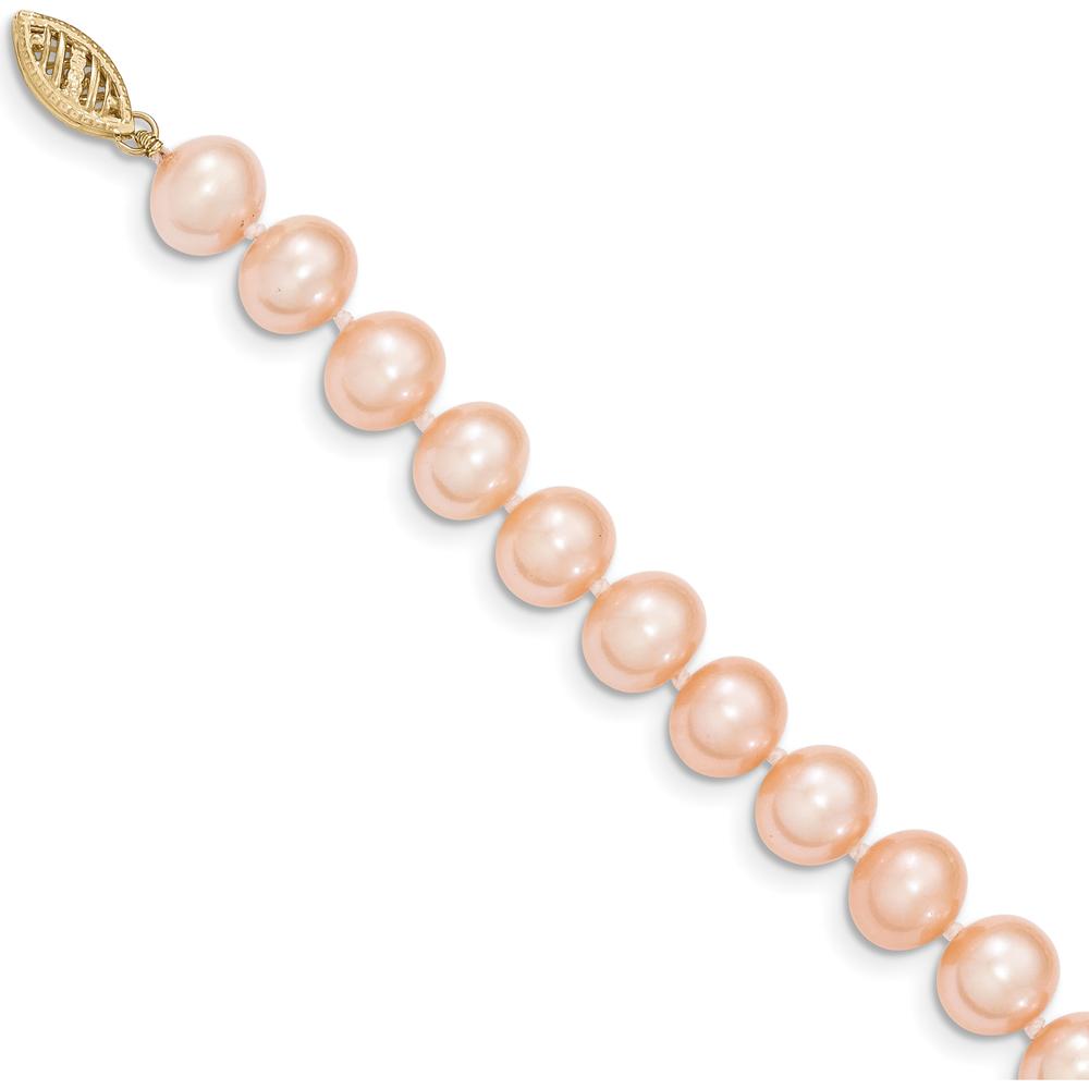 14K Yellow Gold 24" Necklace with 75 Pink Near-Round Freshwater Cultured Pearls by Monteluci Fine Jewelry