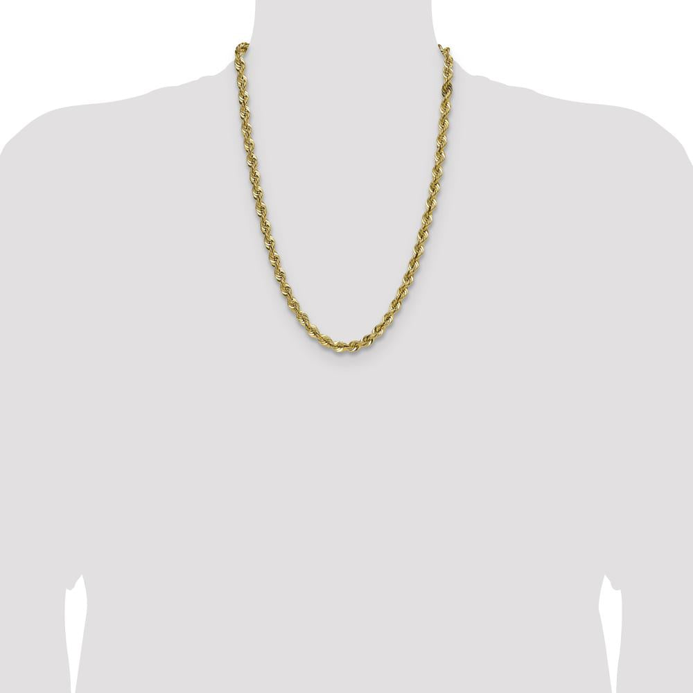 14K Yellow Gold 24" Polished Rope Chain Necklace - 7.5mm Width