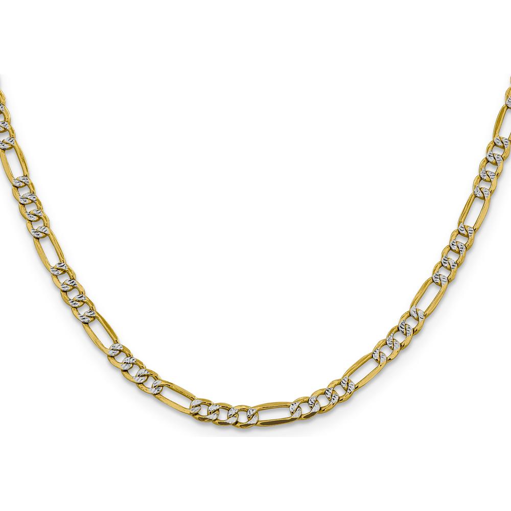 14K Yellow Gold 24" Rhodium Pavé Figaro Chain with Lobster Clasp - 3.9mm Width by IBGoodman