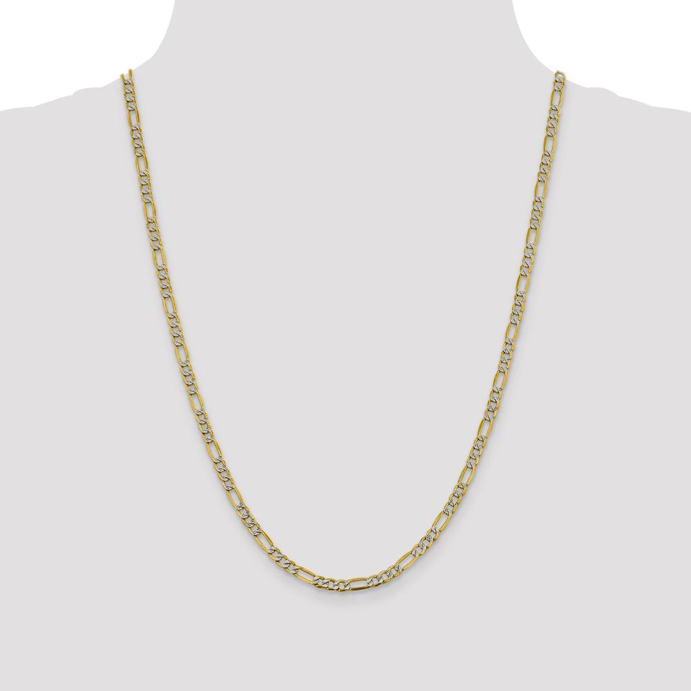 14K Yellow Gold 24" Rhodium Pavé Figaro Chain with Lobster Clasp - 3.9mm Width by IBGoodman