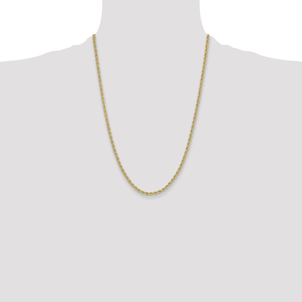 14K Yellow Gold 24" Rope Chain Necklace - 3.3mm Solid Polished Design