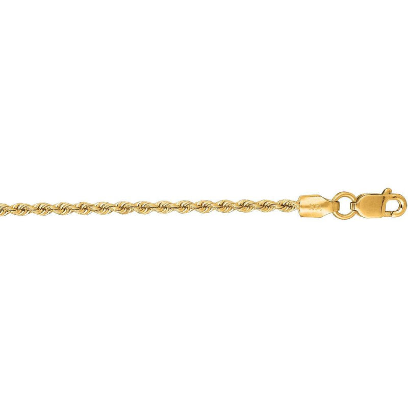 14K Yellow Gold 24" Rope Chain Necklace with Lobster Clasp - 1.5mm Width by Orozza Fine Jewelry