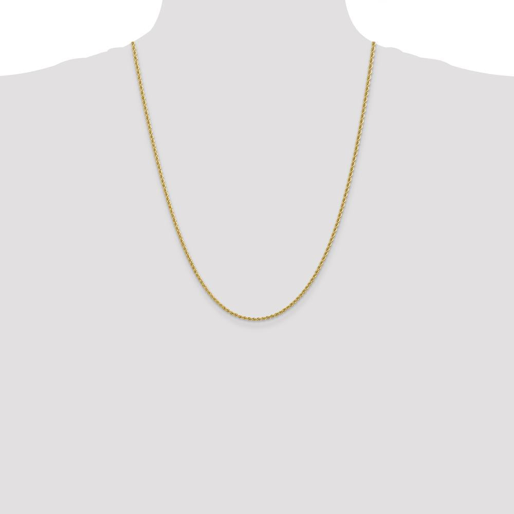 14K Yellow Gold 24" Rope Chain Necklace with Lobster Clasp - 2.25mm Width