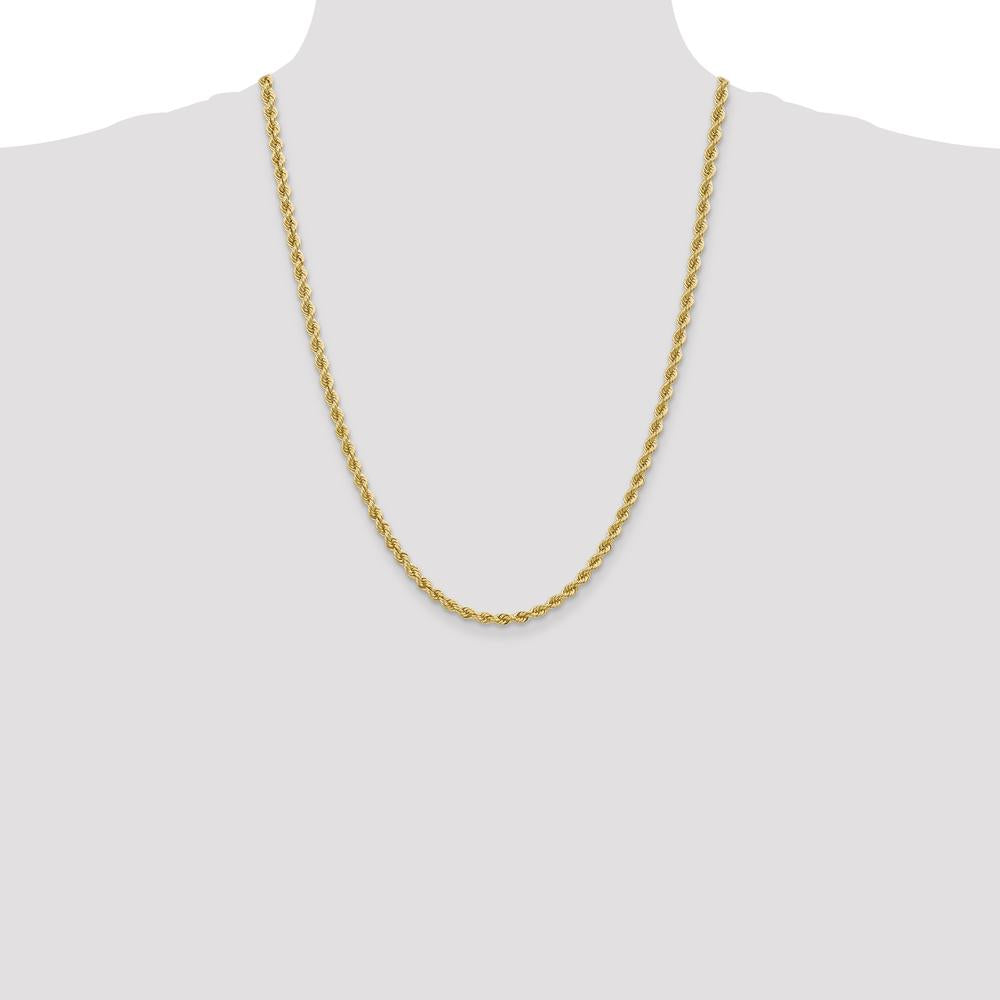 14K Yellow Gold 24" Rope Chain Necklace with Lobster Clasp - 4mm Polished Solid Handmade Design